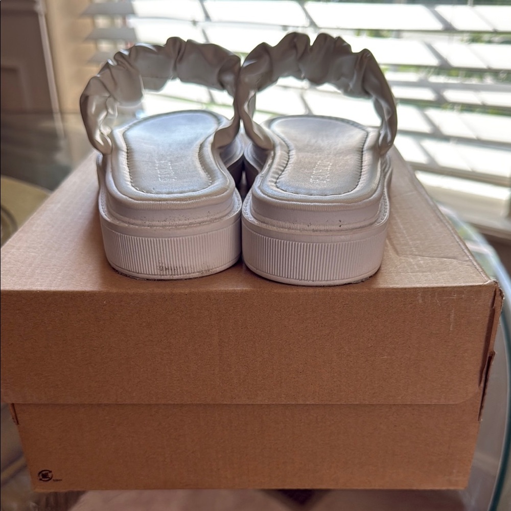 White Satin Slide Sandals - Picture 10 of 11